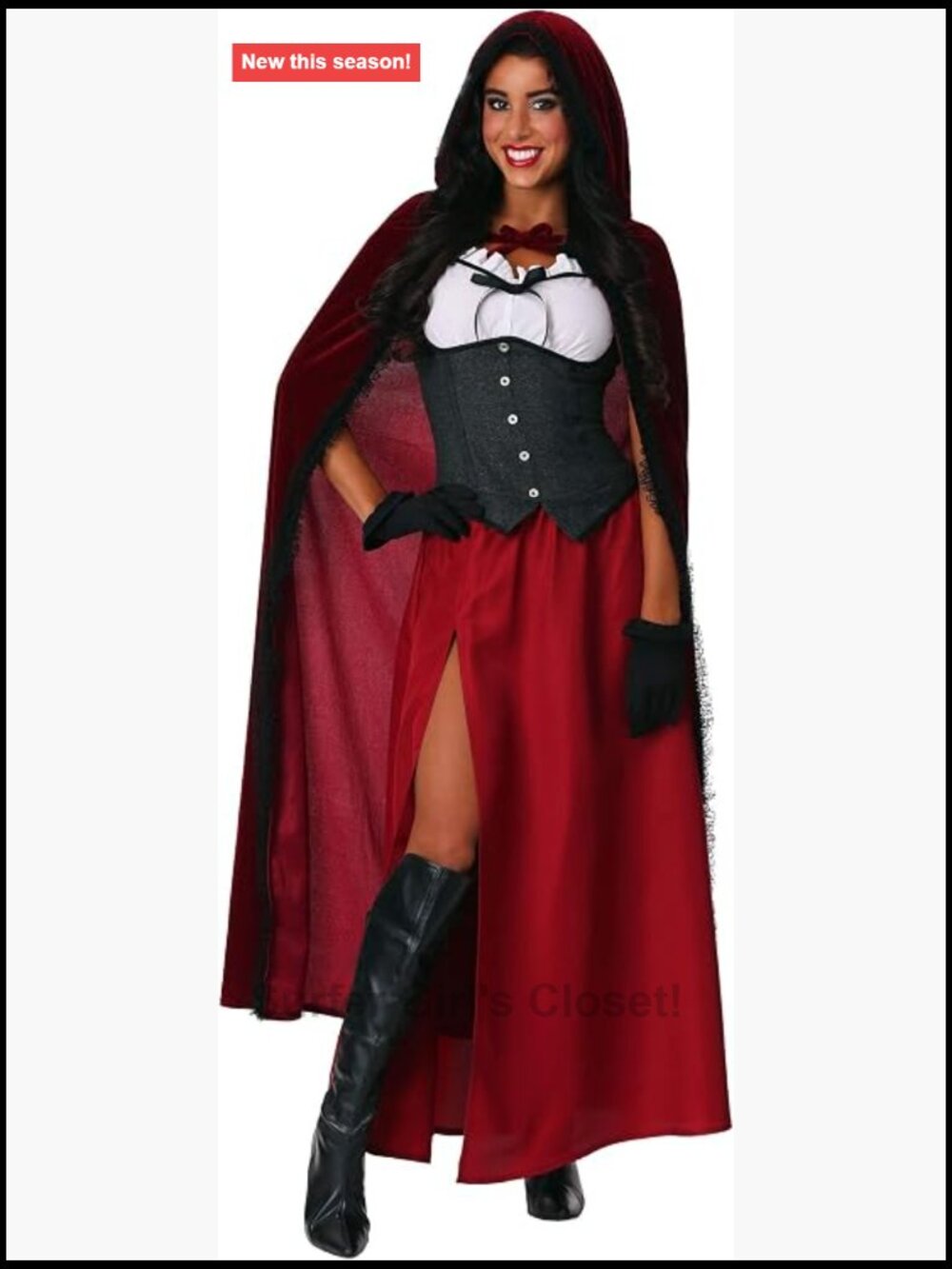Red Riding Hood Costume Corset Top Velvet Hooded Cape Off-Shoulder Sleeves